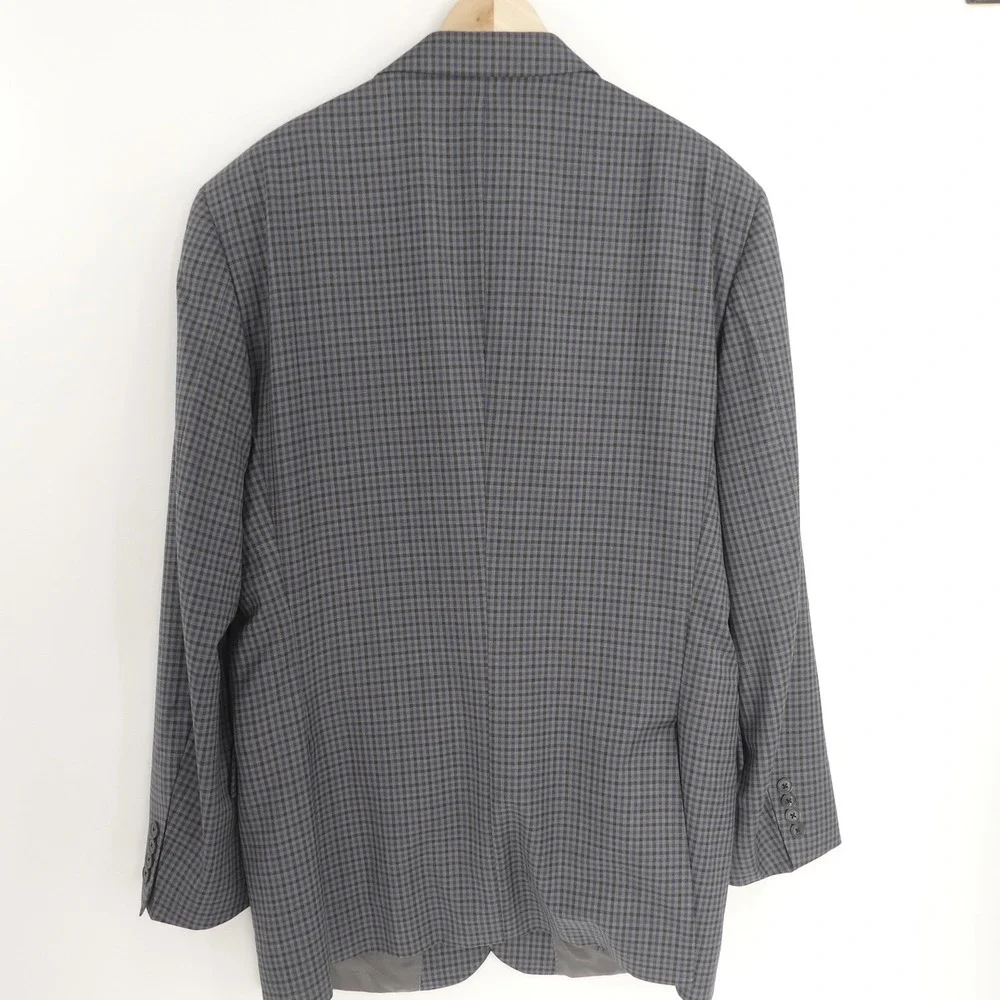 Peter Millar‎ 2-Button Wool Sport Coat Gray Blue Check Actual 44L Tagged 46L